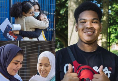 UoB School Pupils Celebrating GCSE Success gcse web article image 480x330